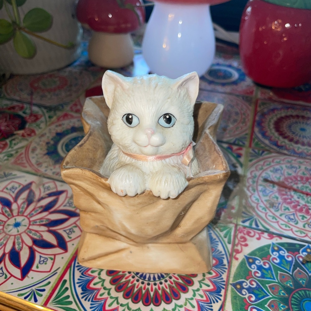 Vintage working music box Cat in a sack